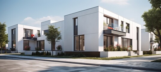 Contemporary modular private townhouses with stylish residential architecture exterior