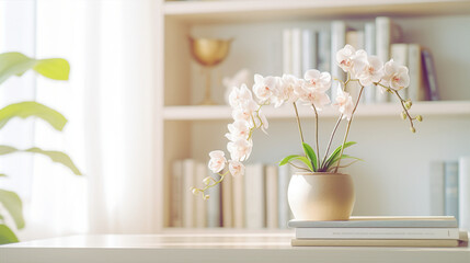 気持ちの良い部屋の観葉植物と本 books and plants in comfortable room 