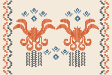 Ethnic Ikat fabric pattern geometric style.African Ikat embroidery Ethnic oriental pattern brown cream background. Abstract,vector,illustration.Texture,clothing,frame,decoration,motif,carpet.