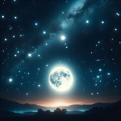 Fototapeta na wymiar night sky with moon and stars, Galaxy