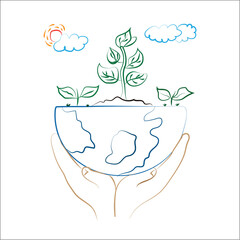 Save the planet. Hands holding globe, earth. Earth day concept.Environmental protection and nature conservation.