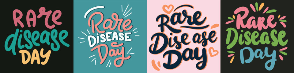 Collection of Rare Disease Day inscriptions. Handwriting text banners set Rare Disease Day Inscription. Hand drawn vector art - obrazy, fototapety, plakaty