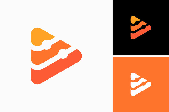 play button with circuit data Vector Logo Premium