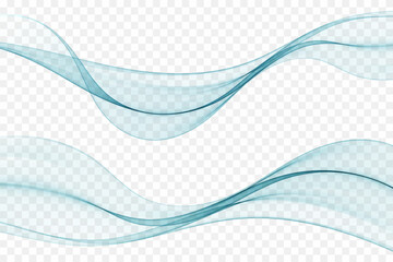 Abstract blue soft transparent wave. Set of blue wavy elements. - obrazy, fototapety, plakaty