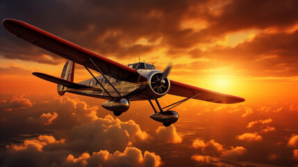 Plane against the background of the setting sun