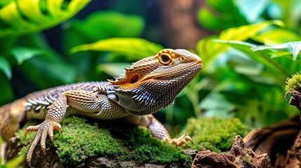 Obraz premium green lizard on a tree