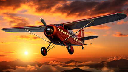 Plane against the background of the setting sun