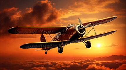 Plane against the background of the setting sun