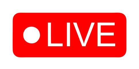 Social Media Live Broadcast Icon, Streaming Video Online Meeting Symbol, Red Live Button Icon For TV And Streaming, Multimedia Logo Vector Illustration.
