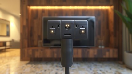electrical outlet and plug - obrazy, fototapety, plakaty