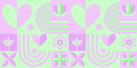 Happy Valentine's Day. Mosaic geometric pattern in Scandinavian style. Seamless vector. Bauhaus pattern abstract geometric.