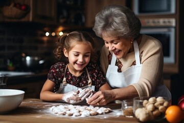 Taste of Tradition: In a Rustic Kitchen, a Grandmother and Child Cook Together, Sharing Love, Connection, and Happiness through the Art of Pastry.