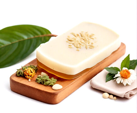 Natural sandal soap on white background