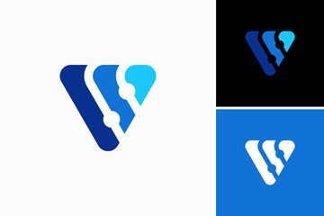letter V  and circuit board Vector Logo Premium
