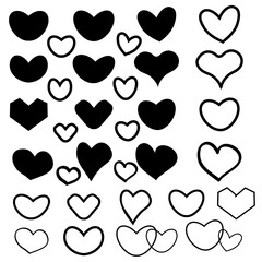 Collection of various heart shaped icons