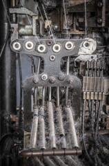 Close up of a historic textile machine.