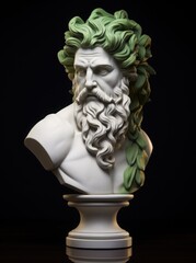 White sculpture head bust of ancient Greek God