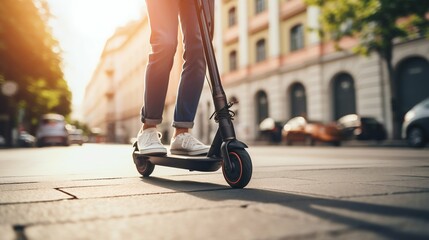 Urban Commuting: Electric Scooter as Eco-Friendly Transportation. Generative ai - obrazy, fototapety, plakaty