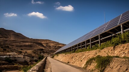 Solar Panels Along Mountainous Roadside