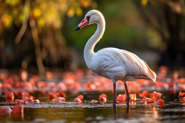 Flamingo are looking for food in wetlands, conservation and sustainability