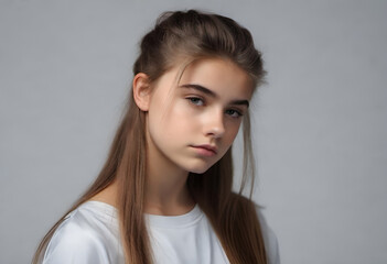 Fototapeta premium sad teenager girl on minimal background psychological therapy 