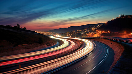 Night Time Highway, Long Exposure Photo of Blurred Car Lights