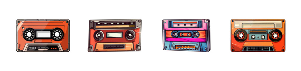 Fototapeta premium Cartoon retro audio cassette set. Vector illustration