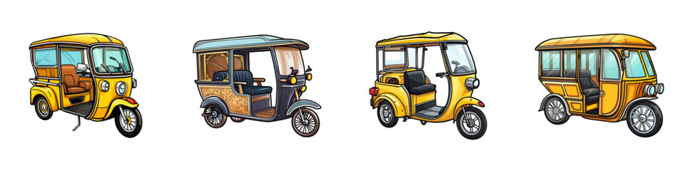 Cartoon rickshaw set. Vector illustration