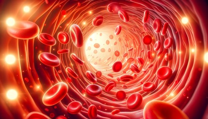 Abstract Journey Through Red Blood Cells in Artery