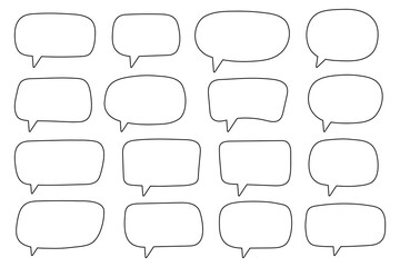 Obraz premium Set of hand drawn line speech bubbles. Speech balloon, chat bubble art vector line speech bubbles for apps and websites.