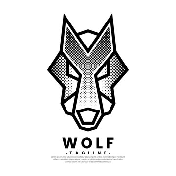 Polygonal linear animal wolf head. Geometric art, Halftone texture concept. Logo fox. Vector illustration