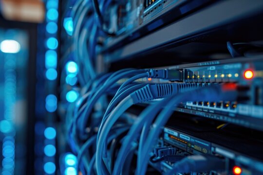 Internet cables and wires in server room