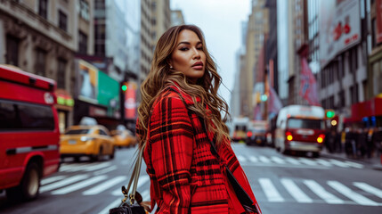 Fototapeta premium Middle aged woman with a cityscape background