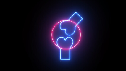 Neon knee bone symbol. Elements of body parts set on black background.