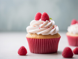 cupcake with cream and raspberry