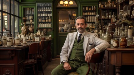 Obraz premium Pharmacist in Traditional Apothecary Shop