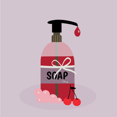 Flat Design Illustration  at Liquid Hand Soap with Cherry