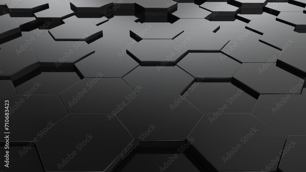 Poster 3d abstract black background. abstract dark hexagon mosaic wall. 3d rendering