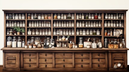 Vintage Apothecary Cabinet with Medicinal Bottles