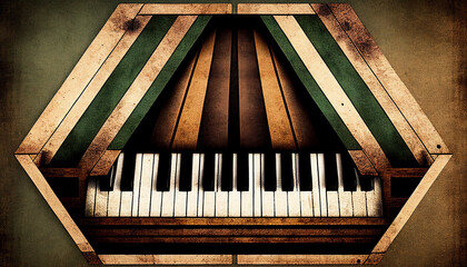 Grand piano keys background with an abstract vintage distressed texture in a geometric keyboard style painting for a poster or flyer, stock illustration image - obrazy, fototapety, plakaty