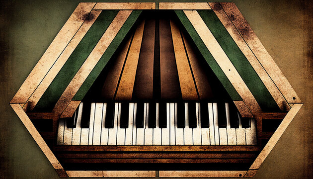Grand piano keys background with an abstract vintage distressed texture in a geometric keyboard style painting for a poster or flyer, stock illustration image