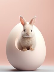 Obraz premium This sweet bunny gives a sideways glance from a cracked egg shell, capturing curiosity and innocence