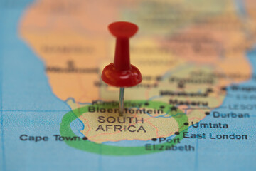 map with a pin on South Africa, destination, places to visit this year © Claudio Bórquez