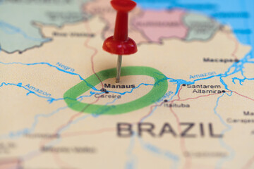 map with a pin in Manaus, destination, places to visit this year