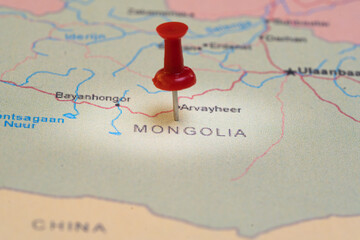 map with a pin in Mongolia, destination, places to visit this year