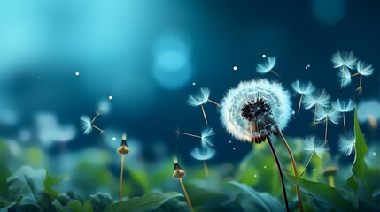 Beautiful Faded Dandelion with Seeds on Gradient Background

