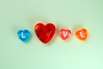 Love, hearts of different colors with transparency