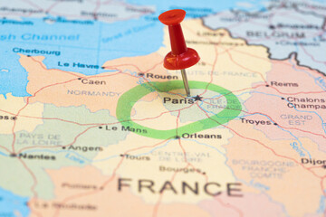 map with a pin in Paris, destination, places to visit this year