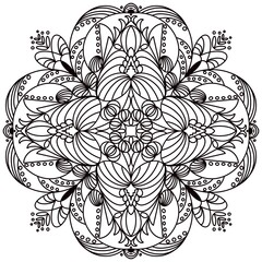Mandala flower. Oriental pattern outline.  Abstract. Line mandala. Mandala white background. Line drawing for coloring, meditation, relaxation. Coloring book illustration. Mandala doodle elements.