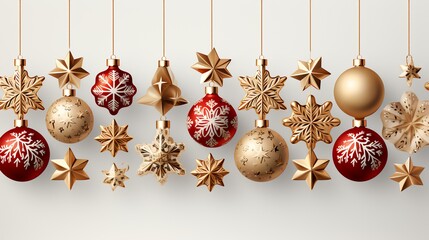 Gilded Elegance: Christmas and New Year Ornaments Hanging in Gold